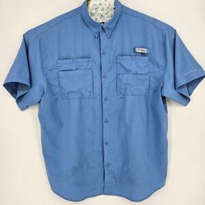 Columbia Shirt Mens XXL PFG Vented Fishing Omni Shade Button Blue FLAWS